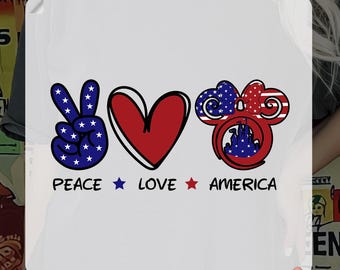 Peace Love America DTF, Patriotic Mickey & Minnie dtf, funny disney USA flag dtf, Patriotic kids dtf, Matching Family Disney 4th July trip