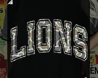Detroit Lions Varsity Camo Ready To Press, Retro Lions Game Day Heat Transfer, Vintage Lions Iron On Decal, Old School Camo Lions DTF Print