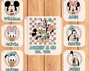 Custom Retro Mickey Minnie Ready To Press DTF, Vintage Mickey & Friends Heat Transfer, Personalized Disney Family Matching Vacation Iron On