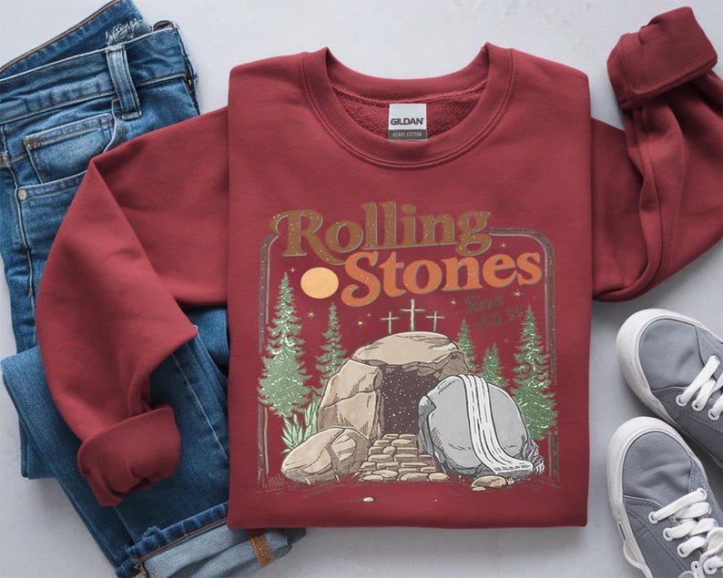 Rolling Stones Since AD 33 Iron on, Easter Christian Empty Tomb DTF Print, Jesus Christian Ready To Press, Vintage Religious Heat Transfer bild 8