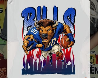 Football Team Ready To Press, Buffalo Mascot Heat Transfer, Buffalo Bills Iron On Decal, Buffalo Skyline DTF Print, Bills Game Day Design