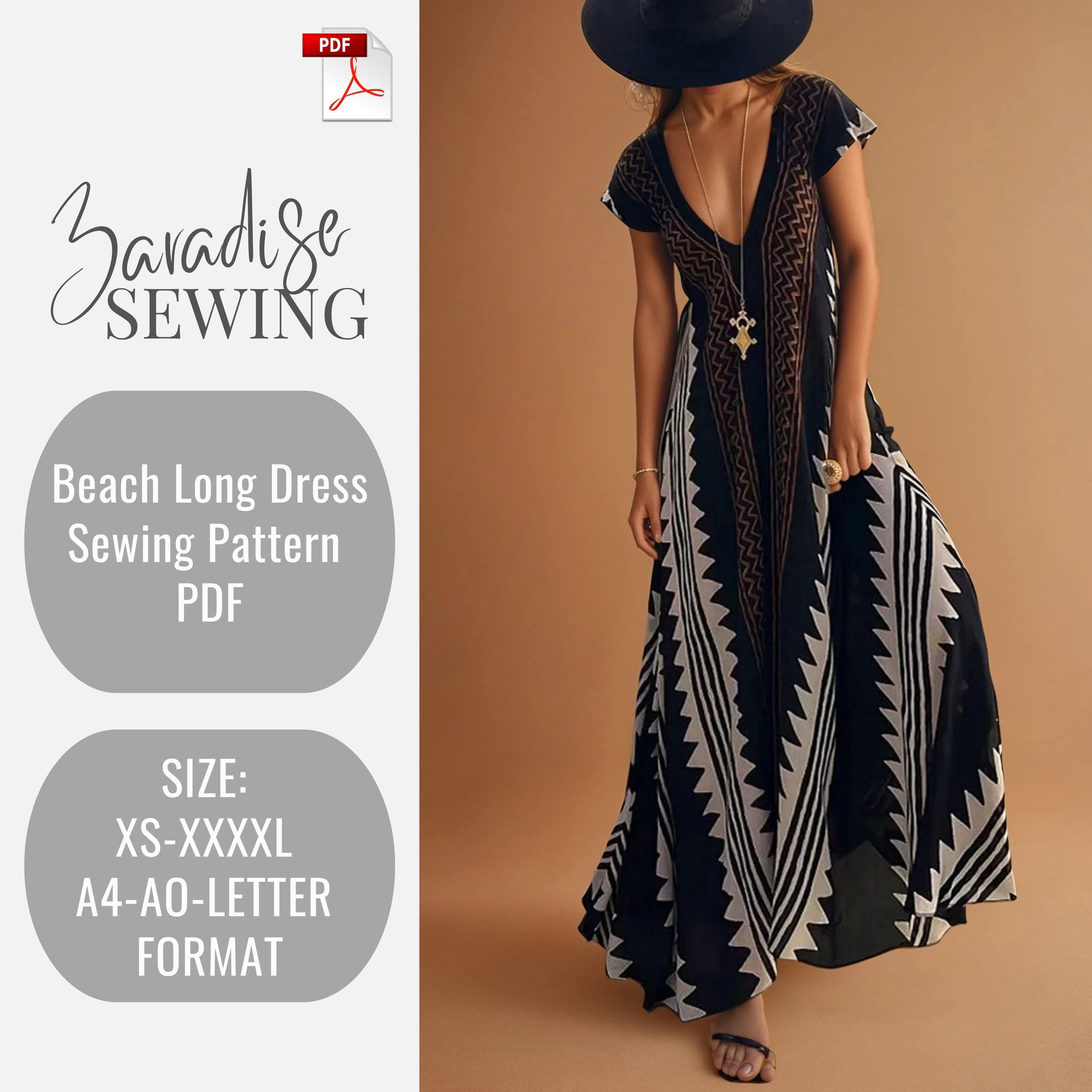 Beach Long Dress, Long Dress Sewing Pattern PDF ,Boho Long Dress pattern, Maxi Dress Pattern ,Woman PDF sewing printable pattern
