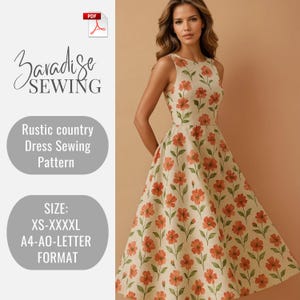 Floral Linen Dress Sewing Pattern: Cottagecore Midi Dress (Digital Download, XS-4XL+)