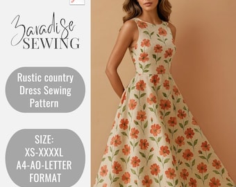 Flora Breeze Floral Linen Dress – Summer Sleeveless Midi Dress with Botanical Print – Romantic Cottagecore Dress – XS–4XL