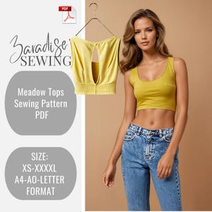 Patrón de costura sin espalda, camisa sin espalda Meadow Tops, tallas XS a XXXXL, A0, A4 y carta de EE. UU. + Tutorial ilustrado fácil