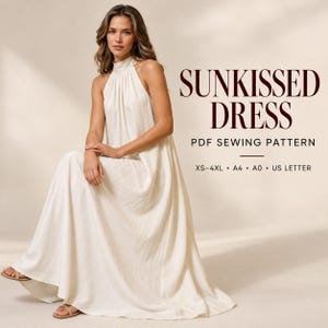 Patrón de costura para vestido midi con escote halter SunKissed / Ideal para principiantes, corte veraniego fluido (descarga en PDF)