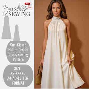 10.SunKissedホルタードリームドレスパターン、ミディドレスパターン、デジタル縫製、サマードレスの縫製、米国レターA4-A0フォーマットZaradiseDに適しています