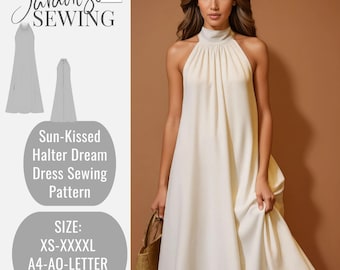 10.SunKissed Halter Dream Dress Pattern,Midi Dress Pattern,Digital Sewing,Sewing Summer Dress,Suitable For Us letter-A4-A0Format-ZaradiseD