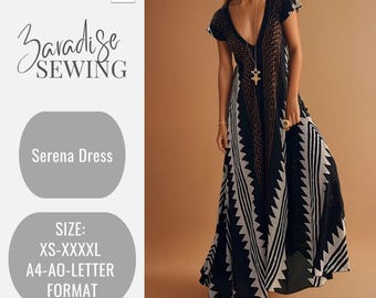 Serena Boho Maxi Dress Sewing Pattern: Beach Long Dress (PDF) ZR06