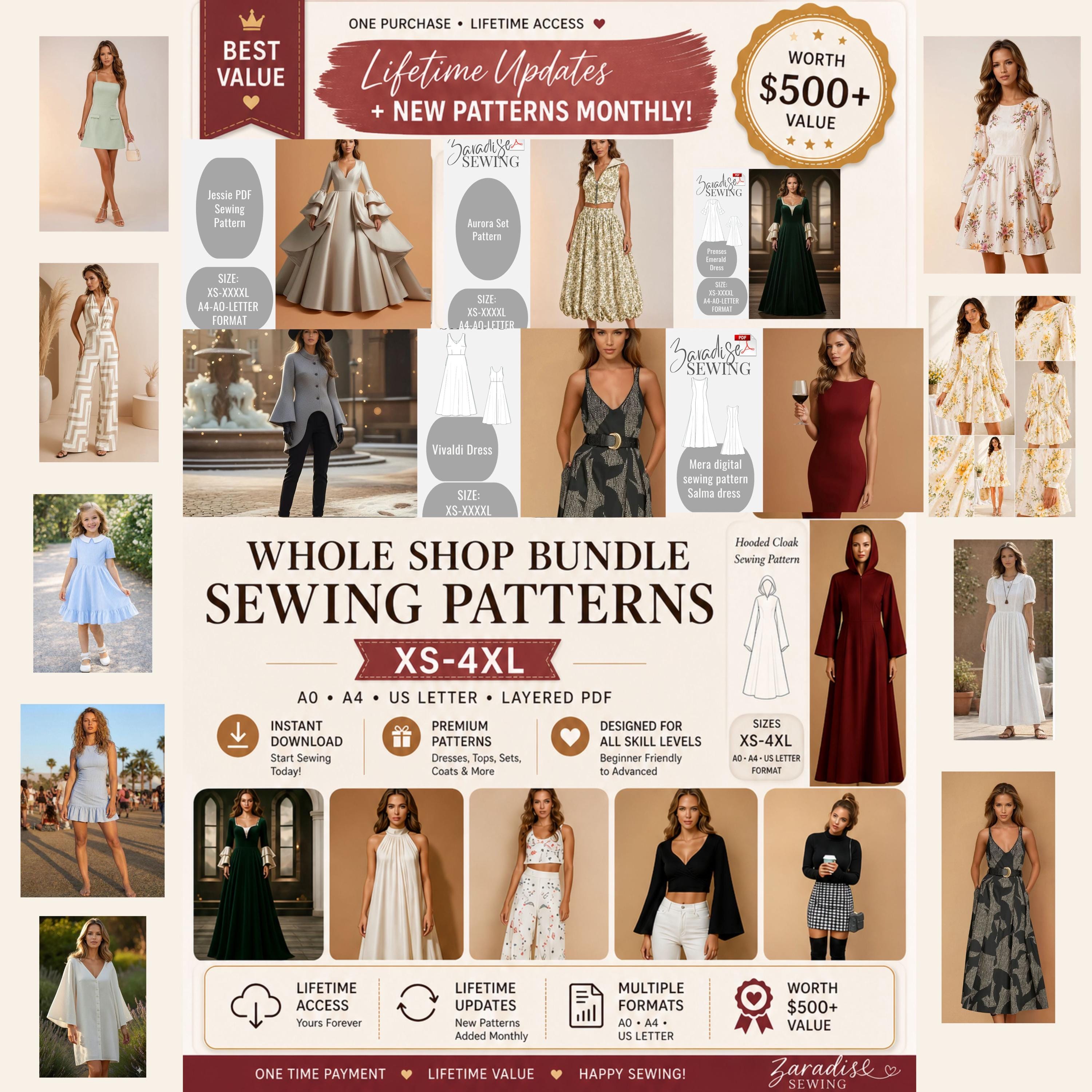 Whole Shop PDF Sewing Patterns Bundle: XS-4XL, Lifetime Updates