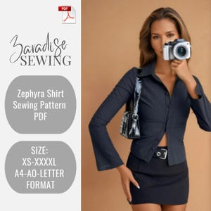 Patrón de costura de camisa Zephyra en PDF, vestido de cóctel, vestido de aniversario, vestido de oficina, adecuado para EE. UU. Formato carta A4-A0