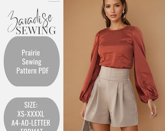 Prairie-naaipatronen, blouse met lantaarnmouw Naaipatroon: top in prairiestijl (pdf-patroon) patroon nr. ZR26