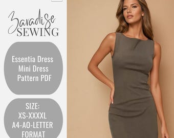 Essentia Dress Mini Dress Sewing Pattern PDF,Cocktail Dress,Anniversary Dress,Office dress,Suitable For Us letter-A4-A0 Format