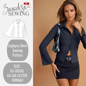 Zephyra Shirt Sewing Pattern, Cocktail Dress, Anniversary Dress (PDF Download)