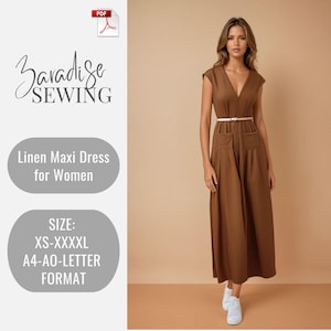 Linen Maxi Dress Sewing Pattern PDF: V-Neck Summer Dress (Digital Download)