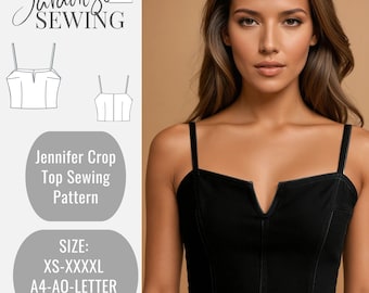 Jennifer Crop Top PDF digital sewing pattern for Anaig top | crop top pattern | Midriff top pattern | easy top pattern ZR033