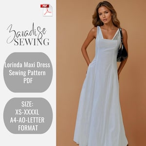Lorinda Maxi Dress Sewing Pattern: Cocktail, Bridal Gown (PDF)