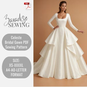 Celeste Bridal Gown Wedding Dress Sewing Pattern: Mid Century Ball Gown, US Sizes 2-30 (PDF Pattern) ZR03