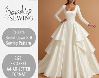 3.Princess Celeste Bridal Gown Wedding Dress Sewing Pattern: Mid Century Ball Gown, US Sizes 2-30 (PDF Pattern)