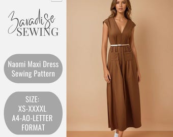 Naomi Maxi Dress Sewing Pattern PDF: V-Neck Summer Dress (Digital Download) ZR048