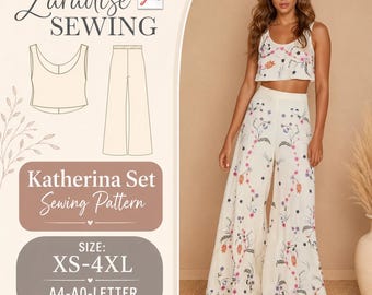 Katherina Set Sewing Lounge Set PDF Pattern, Crop Top & Palazzo Hose Schnittmuster, Digital Download | ZR05