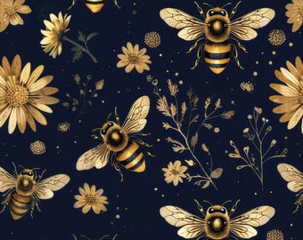 Elegant Golden Floral & Bee Pattern Gift Wrapping Paper