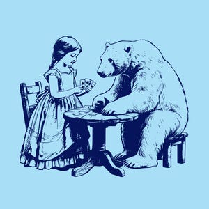 Maglietta con orso polare divertente e ragazza, maglietta divertente, maglietta carina per donna, maglietta retrò vintage divertente, maglietta con orso strano, maglietta con giocatori di carte,