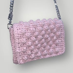 Baby Rosa Gehäkelte Bubble Tasche, Baby Rosa Handtasche, Handgemachte Schultertasche, Weiches Chunky Garn, Geschenk für Sie