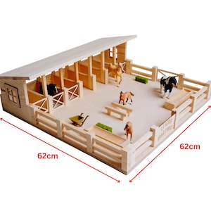 Wooden Horse Stable - Andalusian | 7 Stalls | Natural Wood | Gift for Kids | Stable for Schleich, Collecta