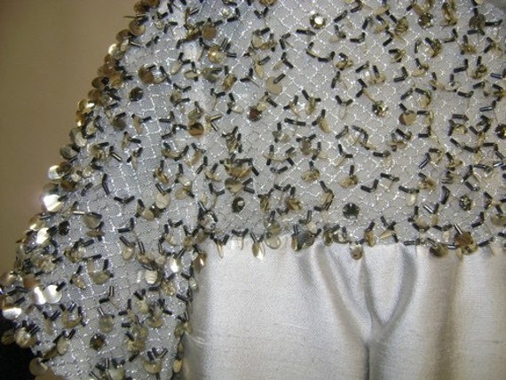 1960's Silver Dress with Sequin Shoulders