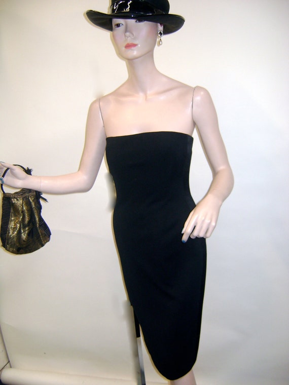 Guy Laroche Black Tux Fitted Strapless Panel Dress