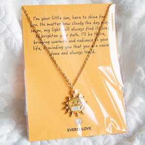 Collier soleil Shine for You avec carte d'encouragement, santé mentale, soulagement du stress, câlin de poche, cadeau de soutien, 48 cm