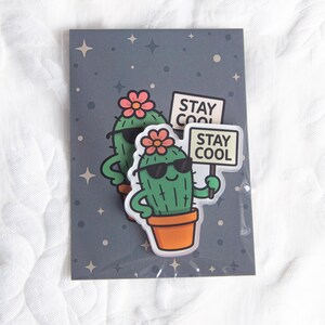 Aimant de réfrigérateur cactus Restez au frais avec carte, examens de bonne chance pour les étudiants, cadeau d'encouragement amusant, jeton d'été mignon