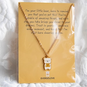 You've Got This, Collana in acciaio inossidabile con ciondolo a forma di orso e biglietto positivo, buona fortuna, salute mentale, sollievo dallo stress, 47 cm