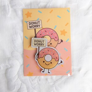 Imán de donut con tarjeta, bonito imán positivo, buena suerte para los exámenes, ánimo, alivio del estrés, ansiolítico, apoyo.