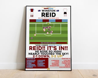 Winston Reid v Manchester United Print, West Ham United Poster, Football Wall Art, Football Posters, West Ham Art, West Ham United FC