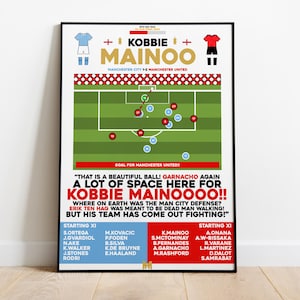 Kobbie Mainoo v Man City Print, Manchester United Print, Football Wall Art, Football Posters, Man Utd Art, Manchester United FC