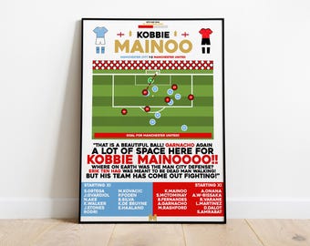 Kobbie Mainoo v Man City Print, Manchester United Print, Football Wall Art, Football Posters, Man Utd Art, Manchester United FC