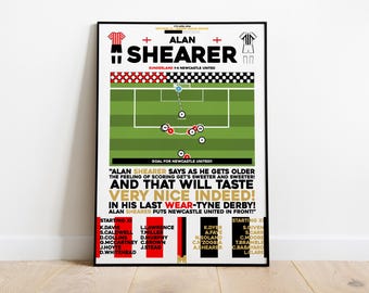 Alan Shearer v Sunderland Print, Newcastle United Poster, Football Wall Art, Football Posters, Newcastle United Print, Newcastle United FC