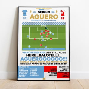 Sergio Aguero v QPR Print, Manchester City Poster, Football Wall Art, Football Posters, Man City Art, Manchester City FC, Football Print