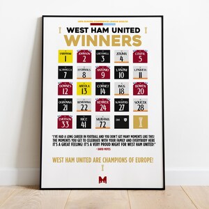West Ham United 2022/23 UECL Winners Shirt Print, West Ham United Poster, Football Wall Art, Football Posters, West Ham, West Ham United FC