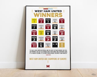 West Ham United 2022/23 UECL Winners Shirt Print, West Ham United Poster, Football Wall Art, Football Posters, West Ham, West Ham United FC