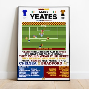 Mark Yeates v Chelsea Print, Bradford City Print, Football Wall Art, Football Posters, Bradford City FC, Football Goal Prints