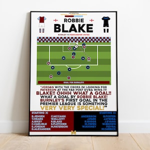 Robbie Blake v Manchester United Print, Burnley Poster, Football Wall Art, Football Posters, Burnley Art Print, Burnley FC , Football Prints