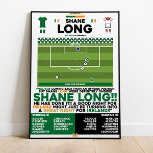 Shane Long v Germany Print, Ireland Poster, Football Wall Art, Football Posters, Ireland Art, Republic of Ireland, Football Prints