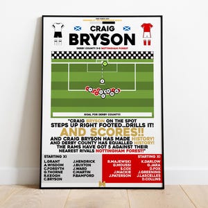 Craig Bryson v Nottingham Forest 5-0 Print, Derby County Print, Football Wall Art, Football Posters, Derby County Art Print, Derby County FC