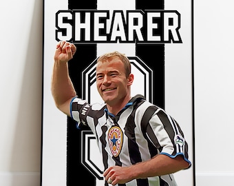 Alan Shearer Print, Newcastle United Poster, Football Wall Art,Football Posters, Newcastle Art, Alan Shearer, Football Prints, Newcastle Art