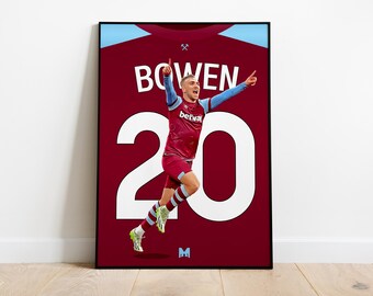 Jarrod Bowen Legend Shirt Print, West Ham United Poster, Football Wall Art, Football Posters, West Ham Art, West Ham United FC