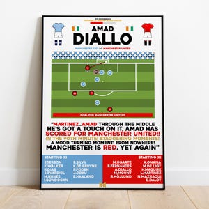 Amad Diallo v Manchester City Print, Manchester United Print, Football Wall Art, Football Posters, Man Utd Art, Manchester United FC