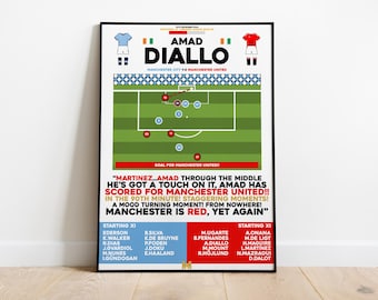 Impresión de Amad Diallo contra Manchester City, impresión de Manchester United, arte mural de fútbol, carteles de fútbol, arte del Man Utd, Manchester United FC